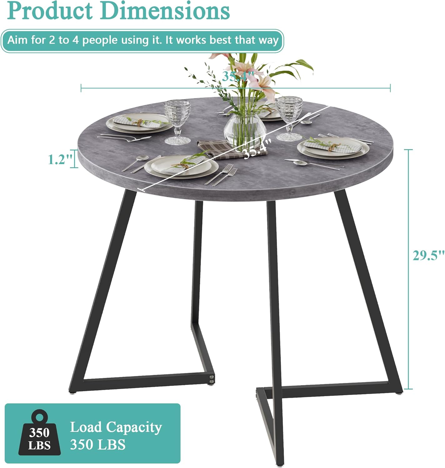 VECELO 35" Round Dining Table for 4