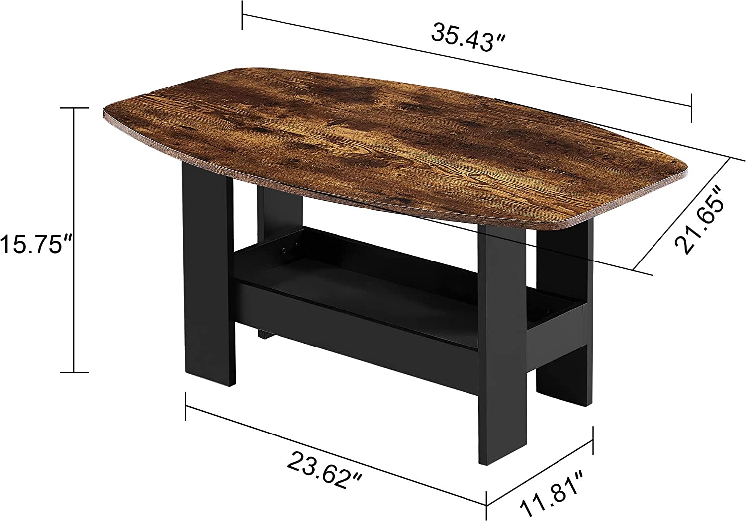 VECELO Coffee Table for Living Room with Storage Compartment Shelf, Rustic Brown