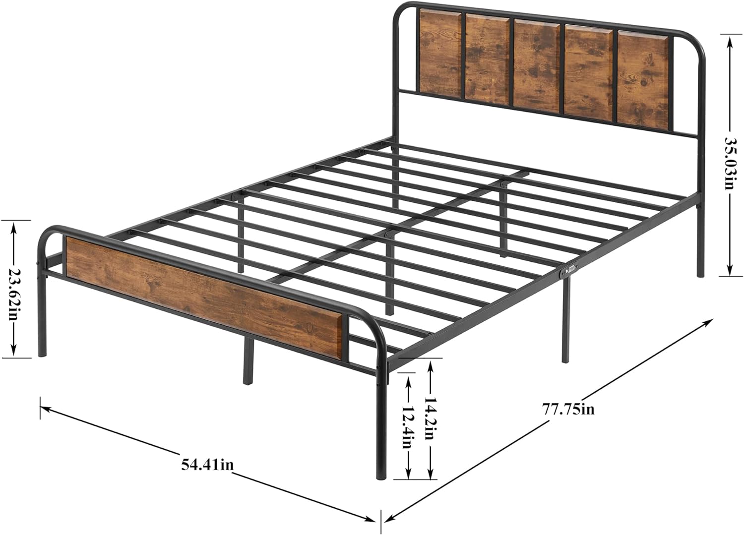 VECELO Bed Frame Metal Platform with Wooden Headboard Footboard Heavy Duty Mattress Foundation
