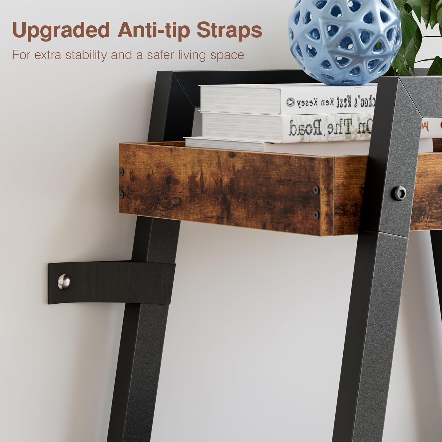 VECELO Industrial Ladder Shelf, 4 Tier Leaning Bookshelf Storage