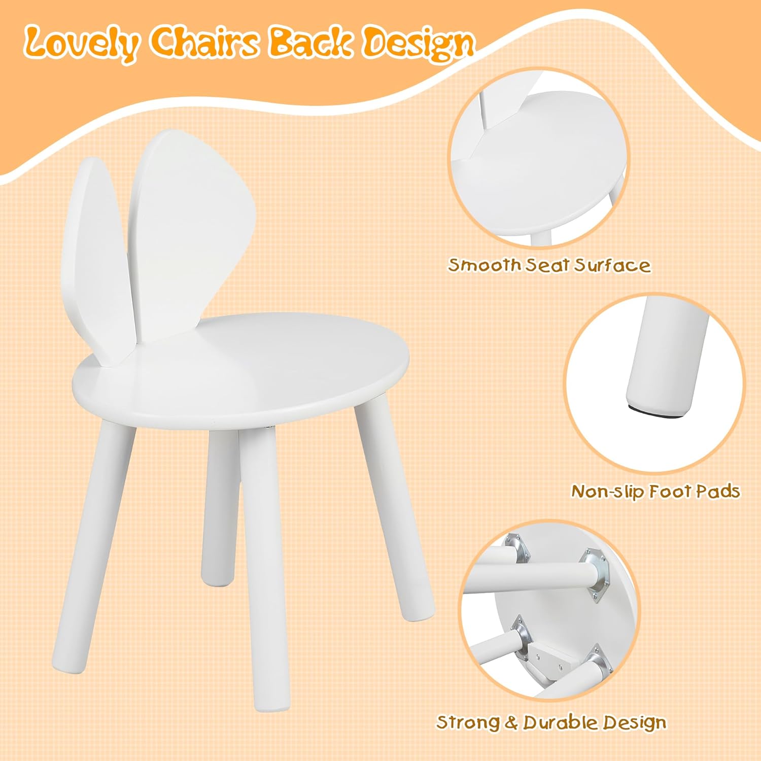 VECELO Kids Table and Chairs Set, Oval Tabletop and 2 Rabbit Chairs