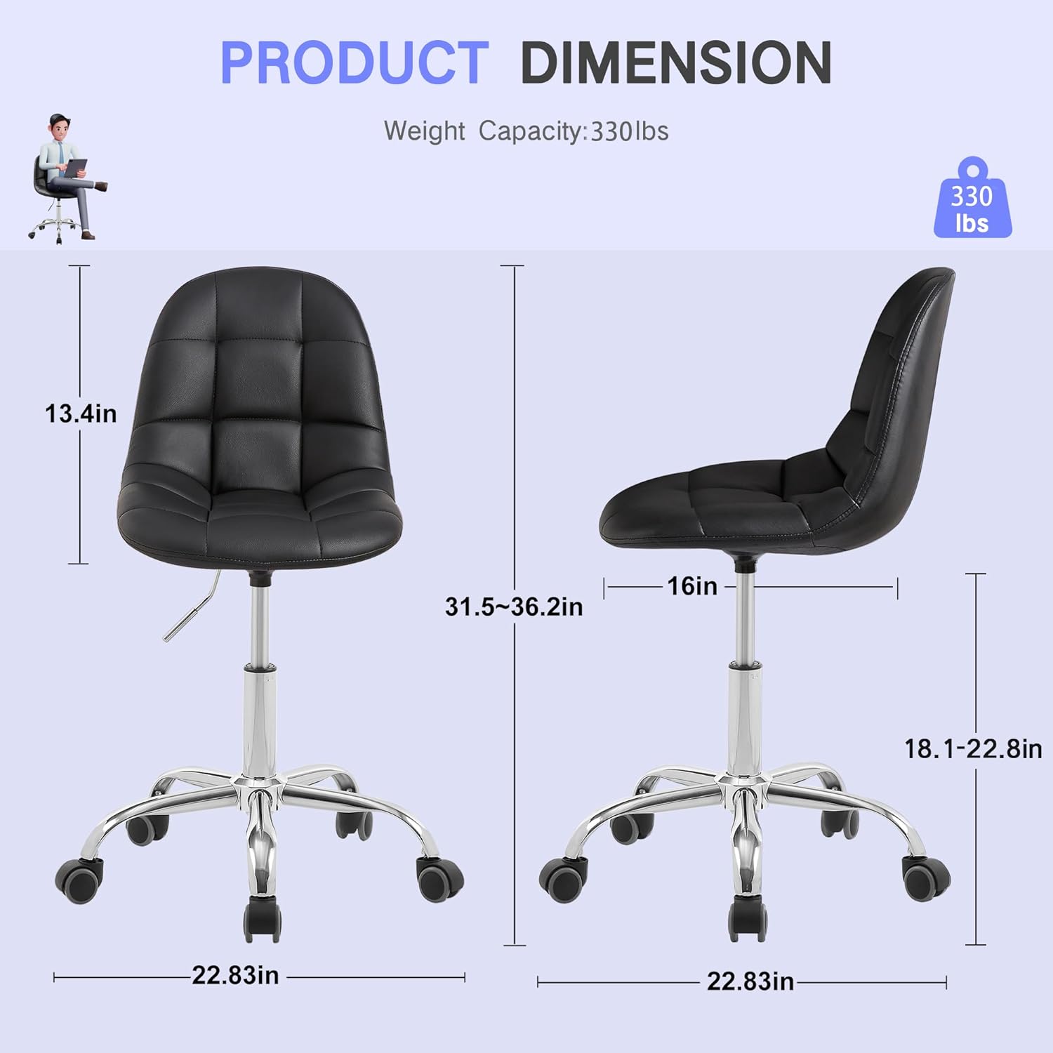 VECELO Modern Armless Home Office Desk Chair