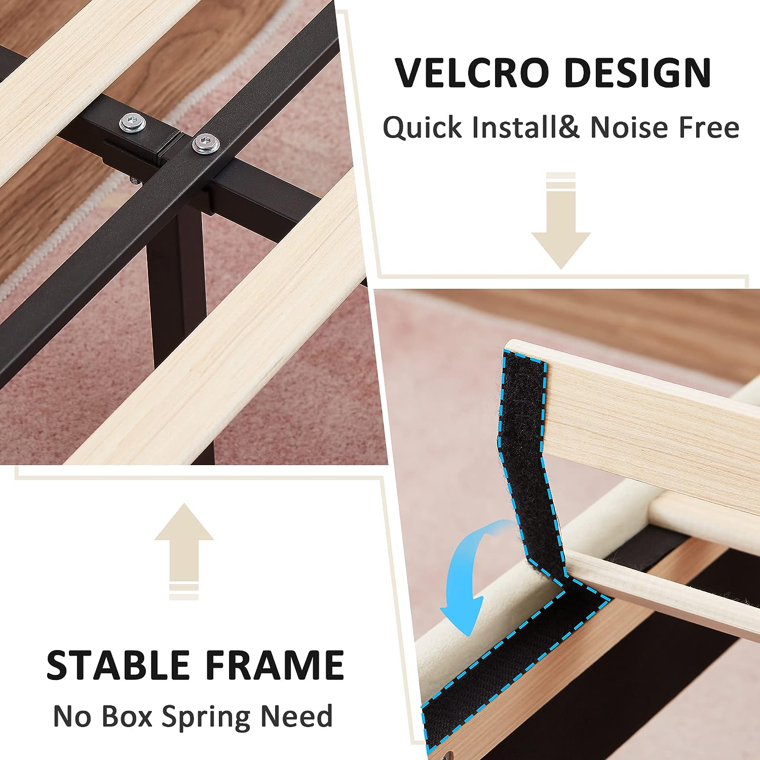 VECELO Modern Upholstered Platform Bedframe, Adjustable Headboard No Box Spring Needed