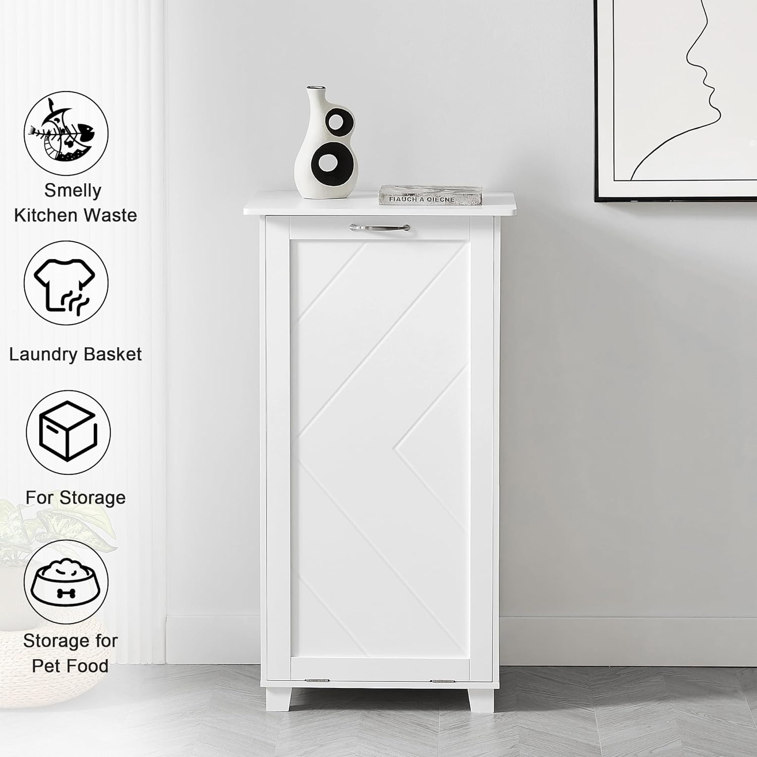VECELO Tilt Out Kitchen Trash Bin Cabinet, Dog Proof Garbage Can with Wood Holder Free Standing Recycling