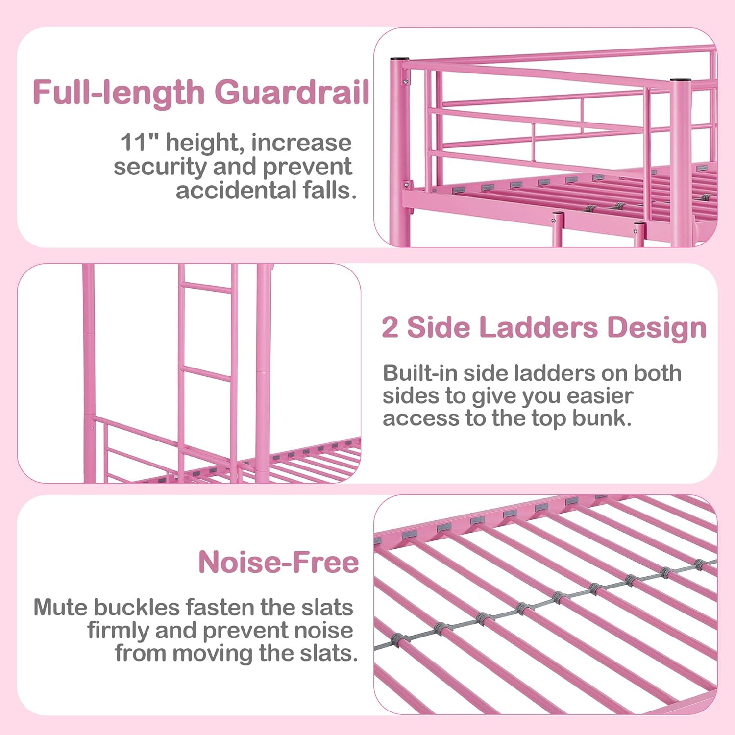 VECELO Metal Bunk Bed Twin Over Twin, Industrial Bunkbeds with Ladder and Full-Length Guardrail