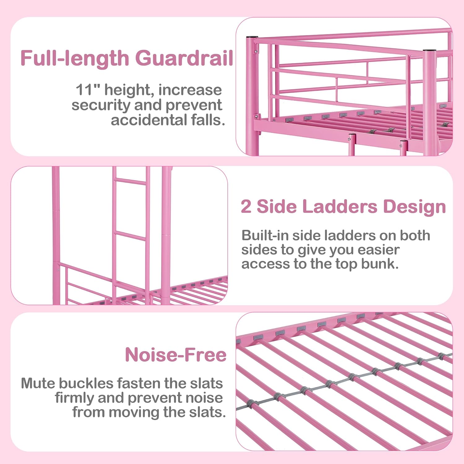 VECELO Metal Bunk Bed Twin Over Twin, Industrial Bunkbeds with Ladder and Full-Length Guardrail
