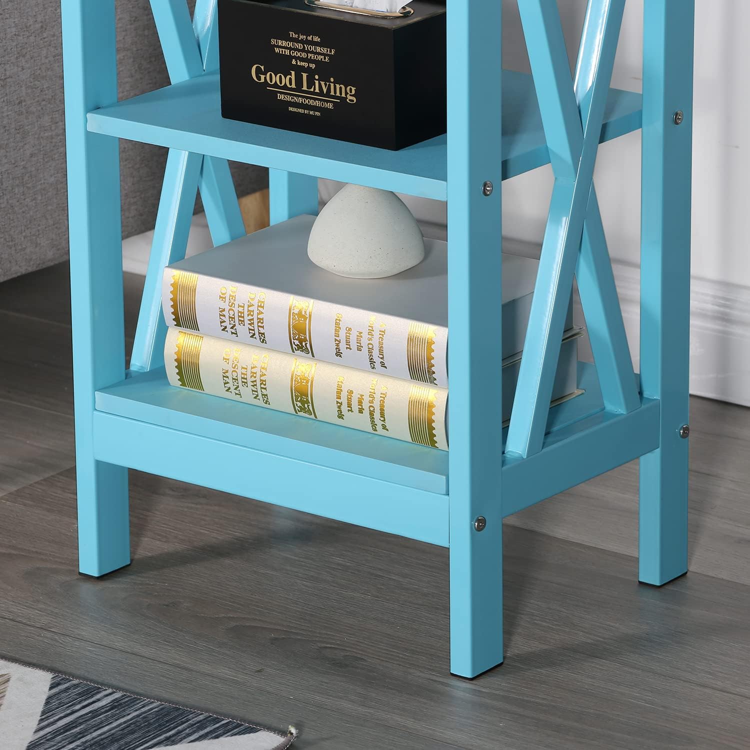 VECELO Modern Nightstand/Side End Table with X-Design Frame & 2-Tiers Open Storage Shelf for Bedroom/Living Room