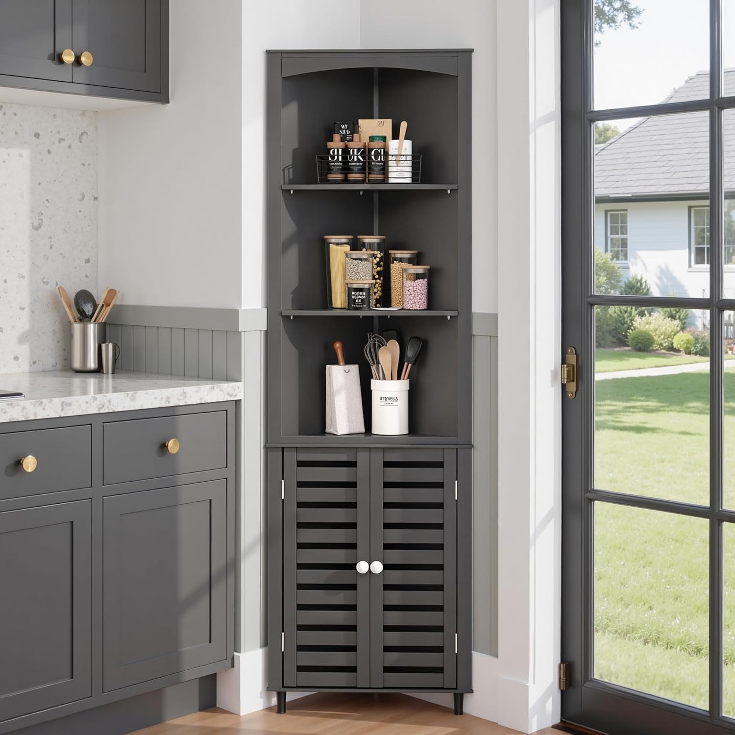 VECELO Tall Corner Cabinet, 68.8'' Storage Cabinet with Doors and Adjustable Shelves