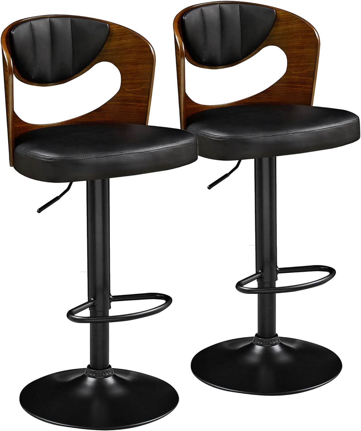 VECELO Bar Stool Set of 2,Counter Height Stools with Bentwood Back