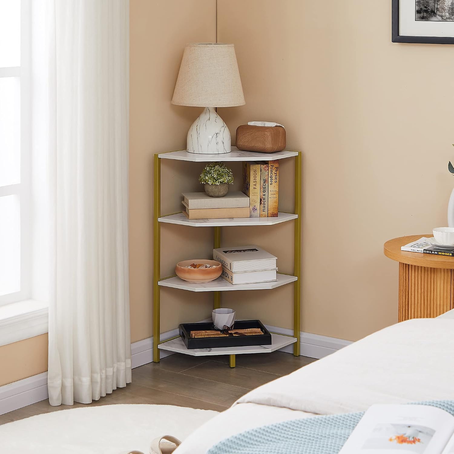 VECELO 31 Inch Corner Shelf, 4-Tier Display Shelves