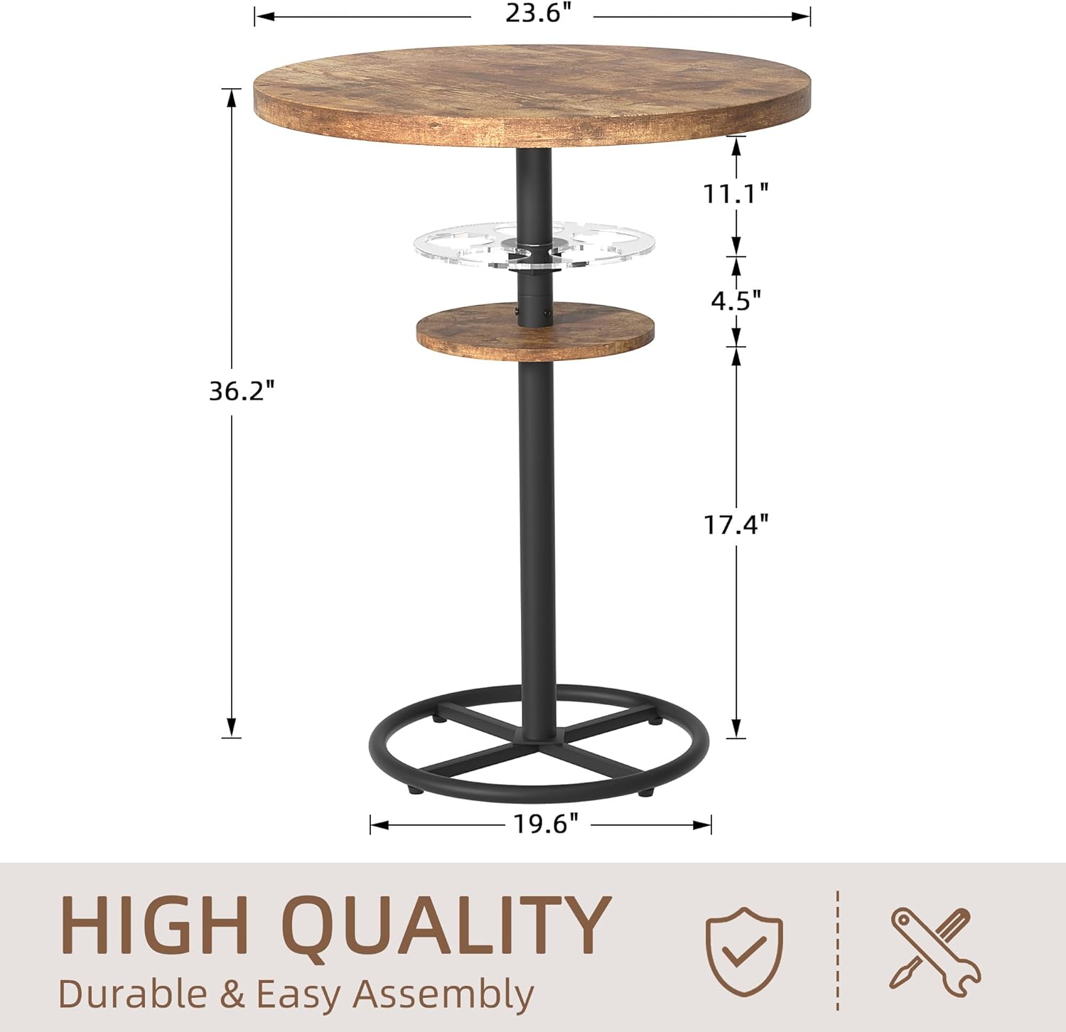 VECELO 3 Piece Bar Table Set, Small 2-Tier Round Pub Table with Barstools