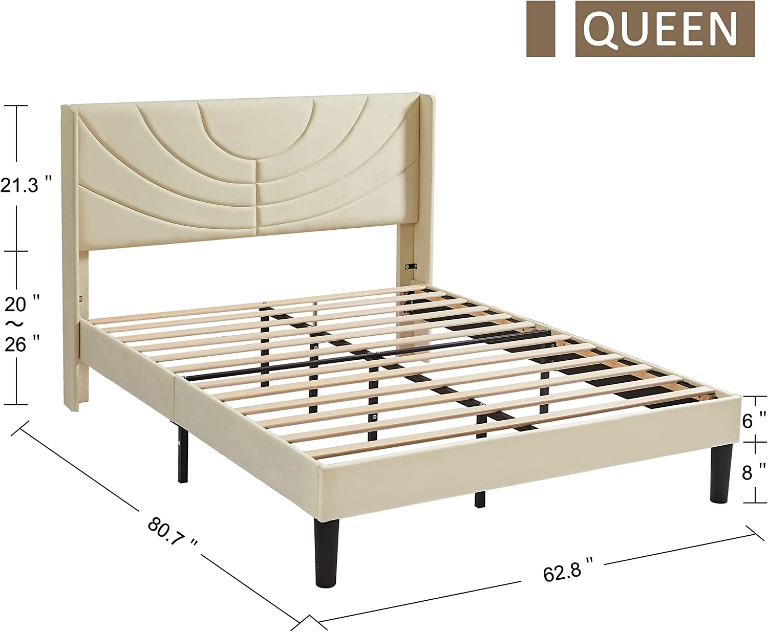 VECELO Upholstered Platform Bed Frame with Adjustable Fabric Headboard