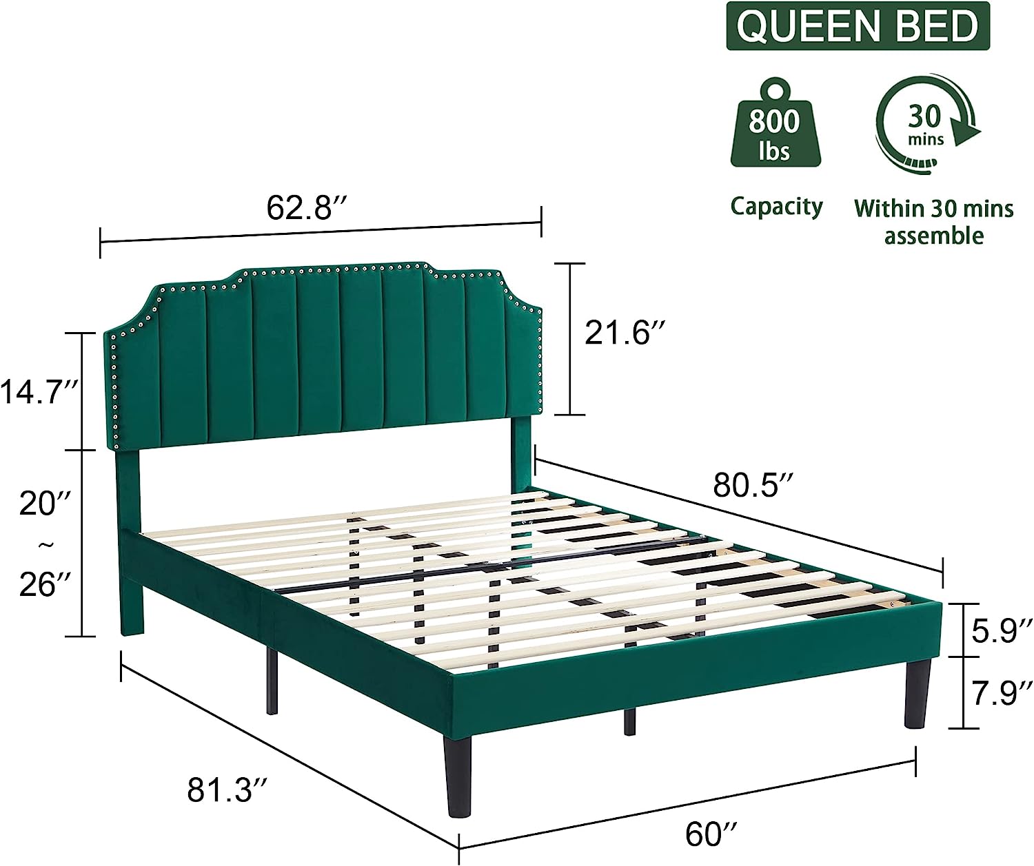 Upholstered Platform Bed Frame with Tufted Adjustable Headboard