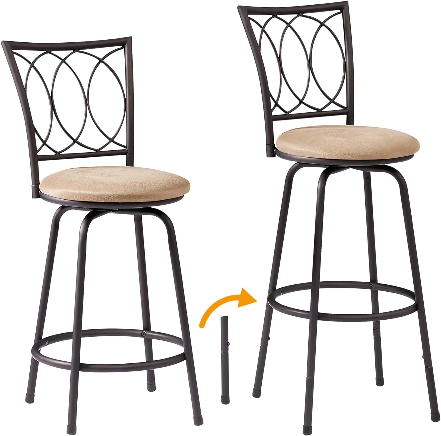 VECELO Barstools with 360 Degree Swivel Seat Top, Adjustable Counter Stools, Steel Bistro Pub Chairs