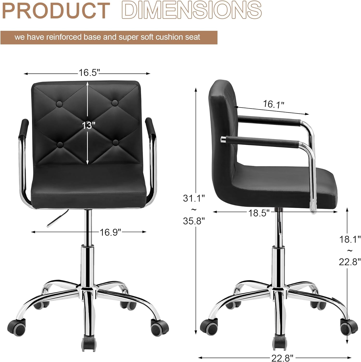 VECELO Mid-Back Home Office Desk Chair with Wheels/Armrests Adjustable Height