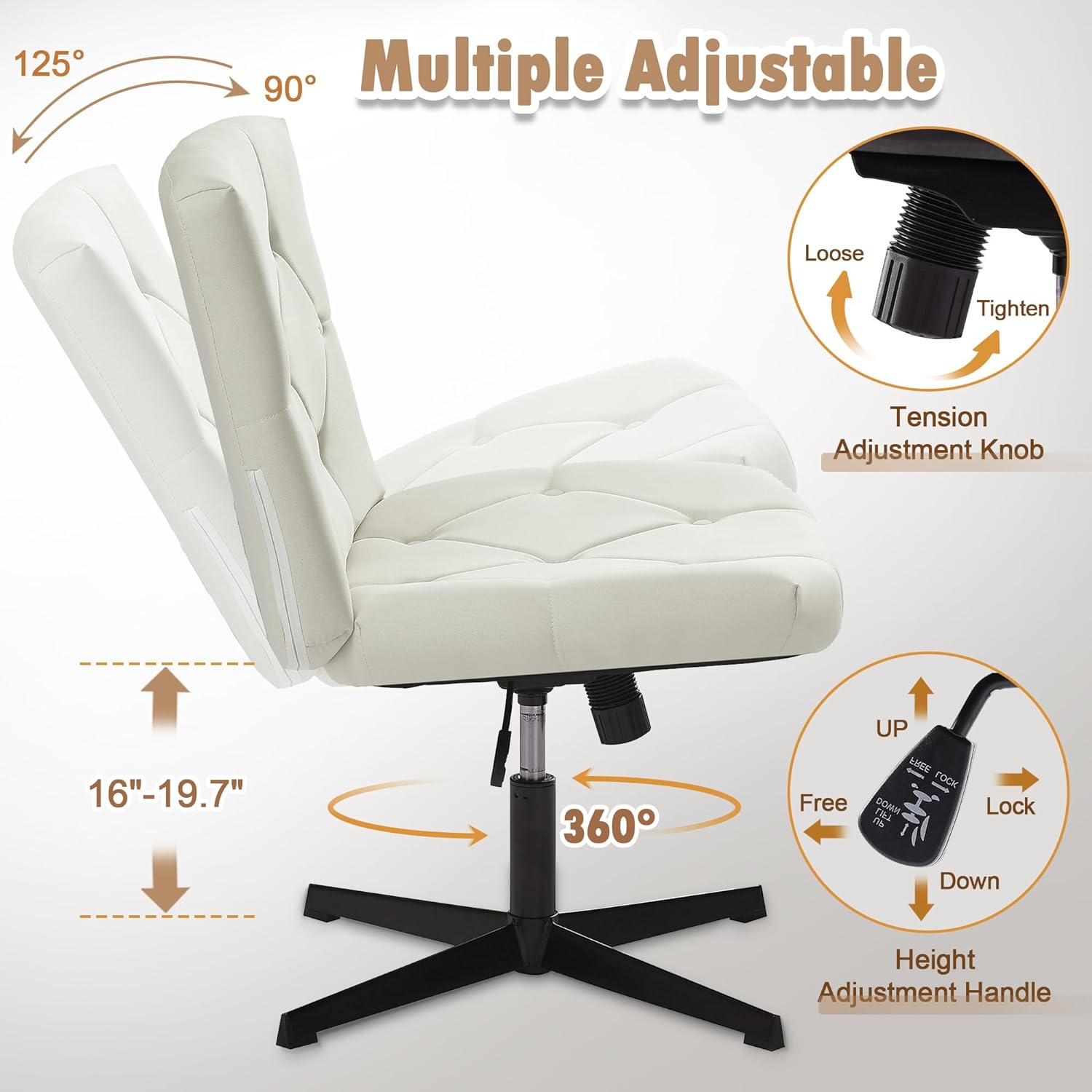 VECELO Criss Cross Armless Office Desk Chair No Wheels Comfy Wide Fabric Padded