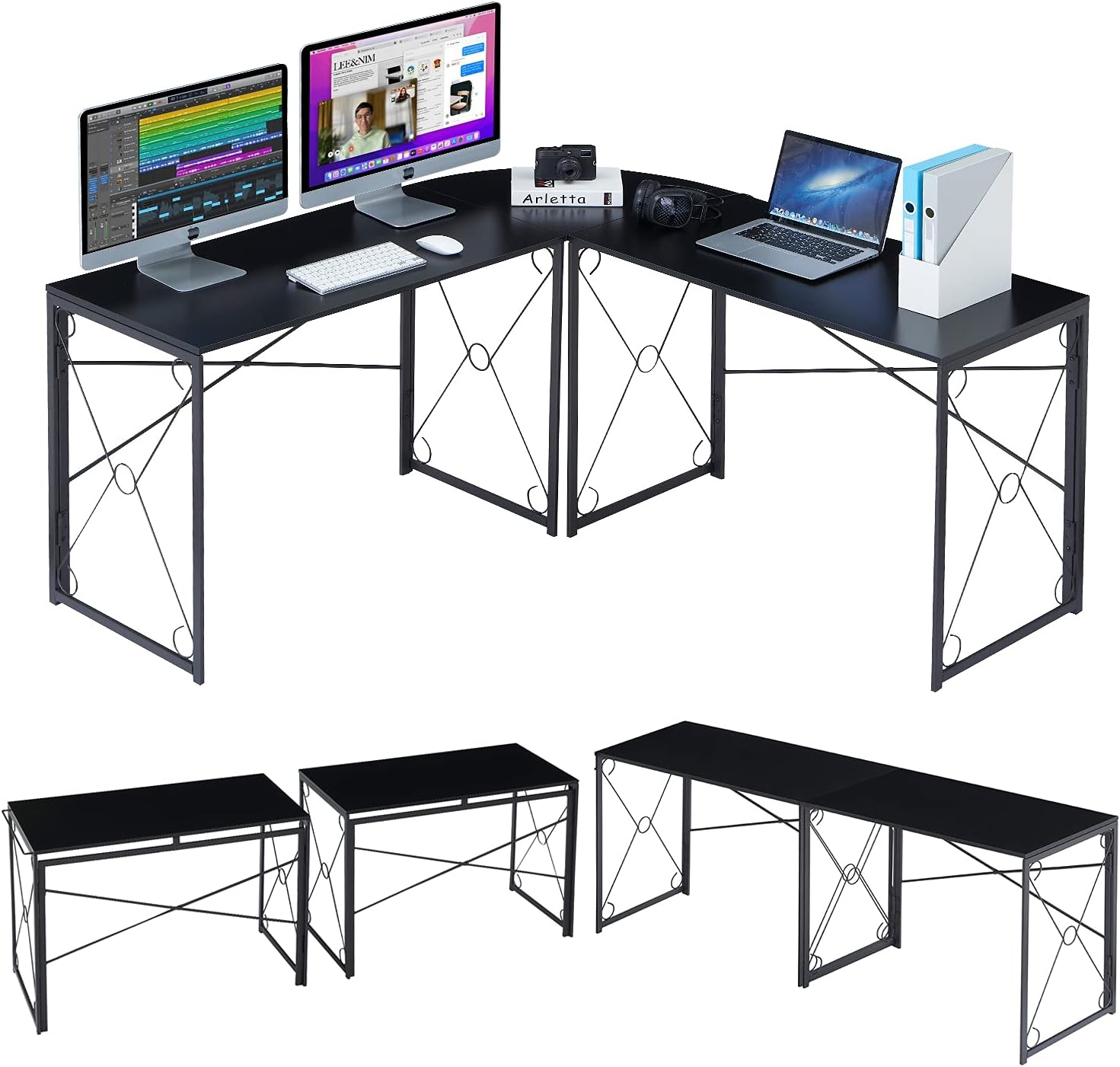 VECELO L Shaped Large Computer Corner Desk Industrial Home Office Workstation
