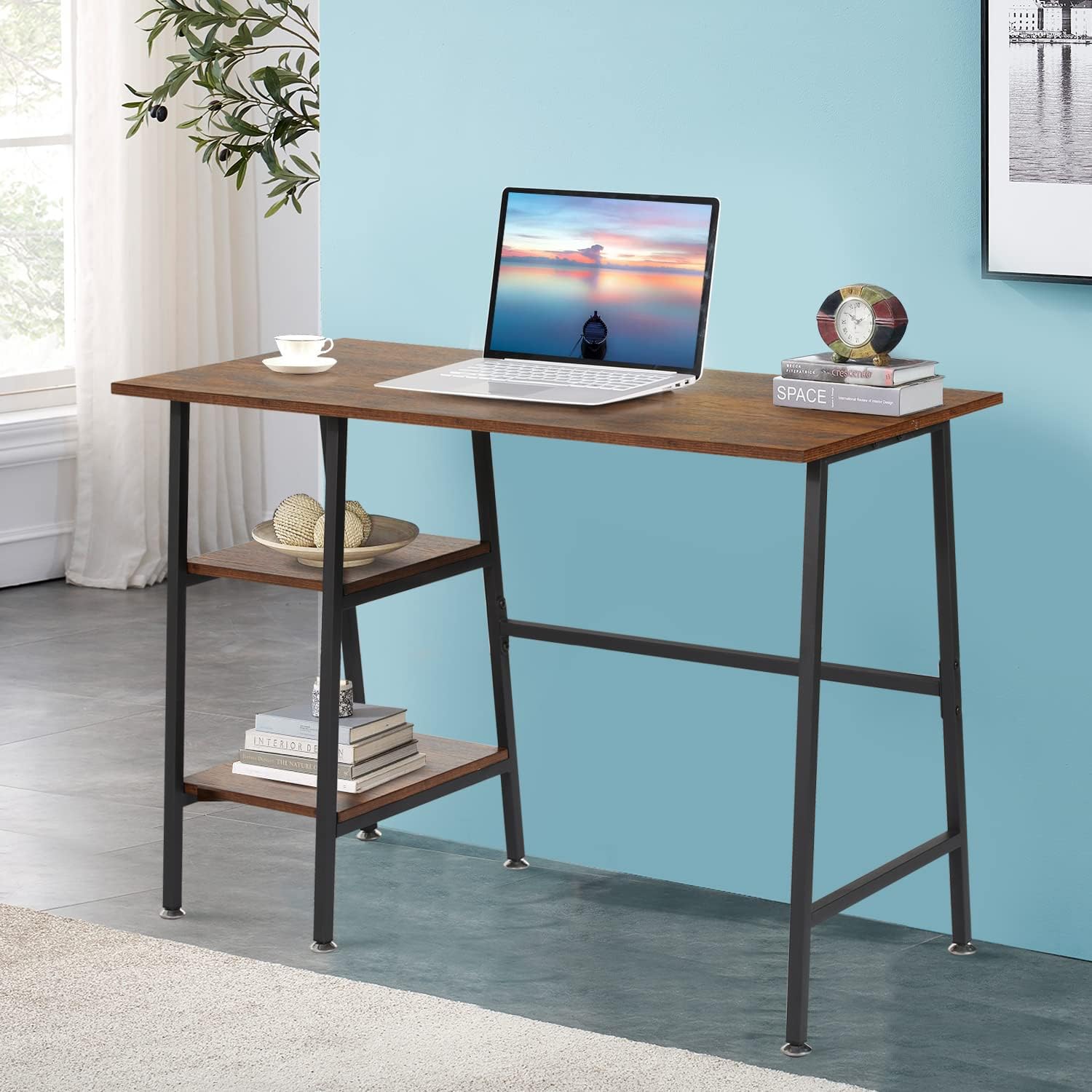 Computer Storage Workstation Study Desk Writing Table with 2 Tier