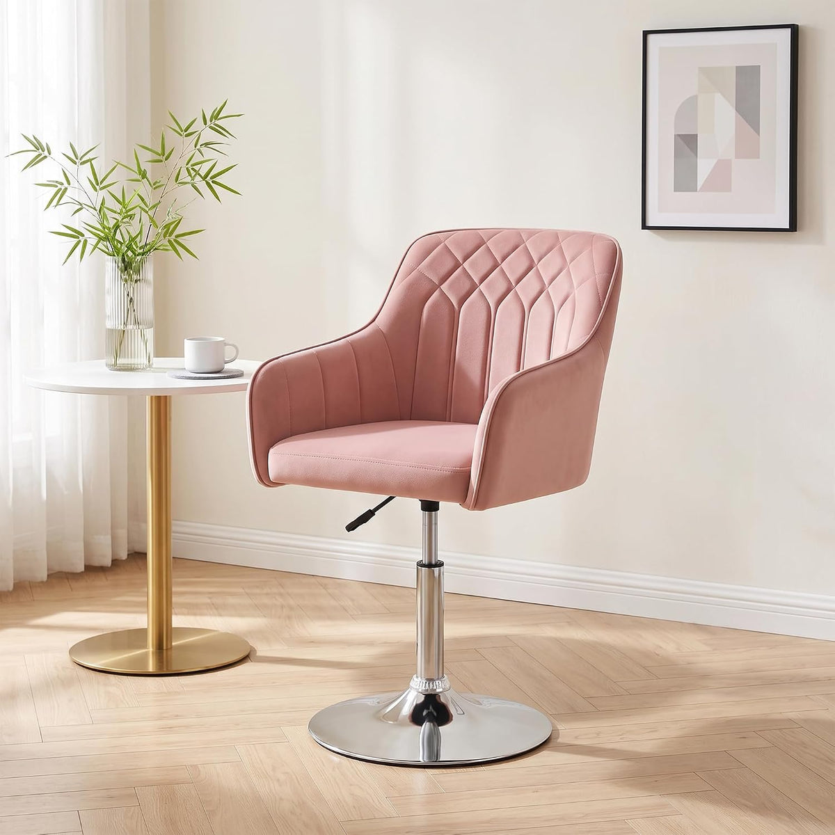 VECELO Modern Accent Chair with Adjustable Height  Swivel Vanity Chair with Velvet Seat