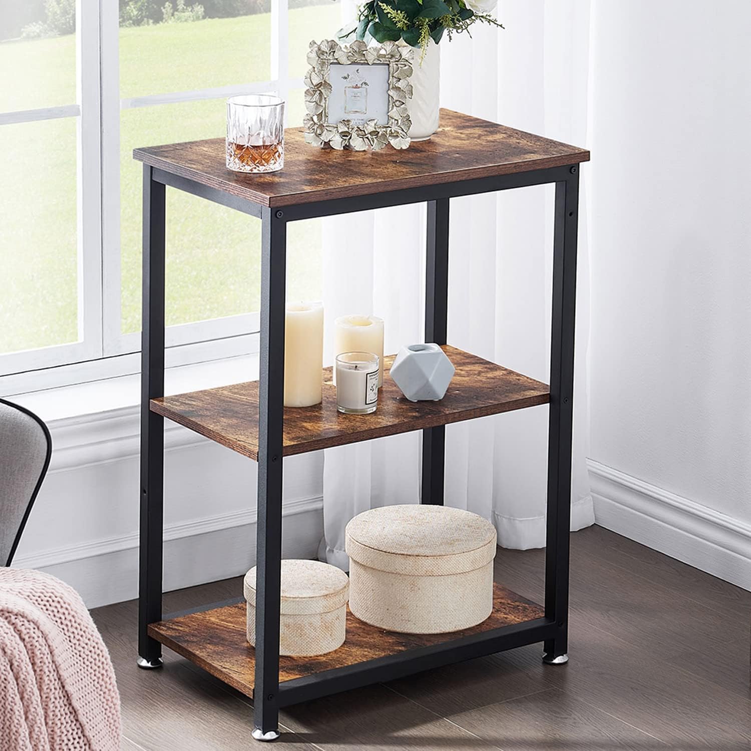 VECELO End Side Table 3-Layer Narrow Night Stand/Entryway/Hallway Cons