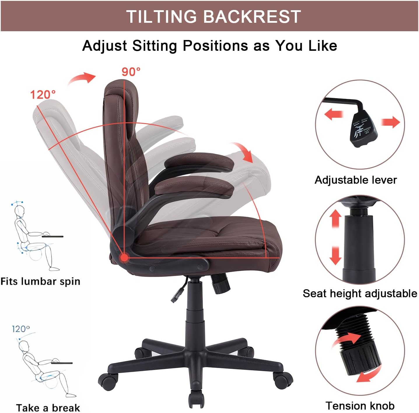 High Back Ergonomic Executive Office Chair, PU Leather Computer