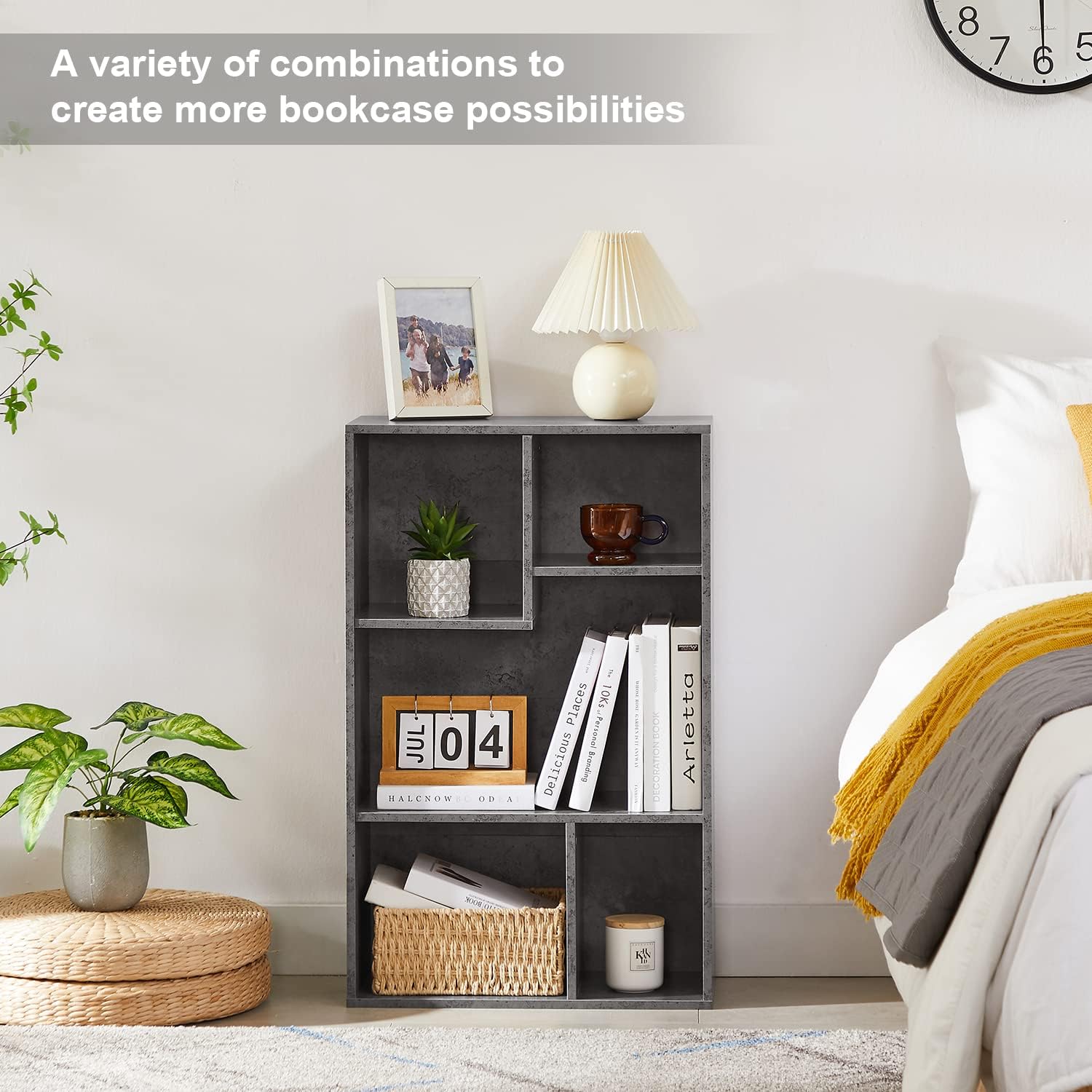 VECELO Modern 3-Tier Small Bookcase, 4 Cube/5 Cube Bookshelf/Storage Organizer for Living Room,Bedroom,Home Office