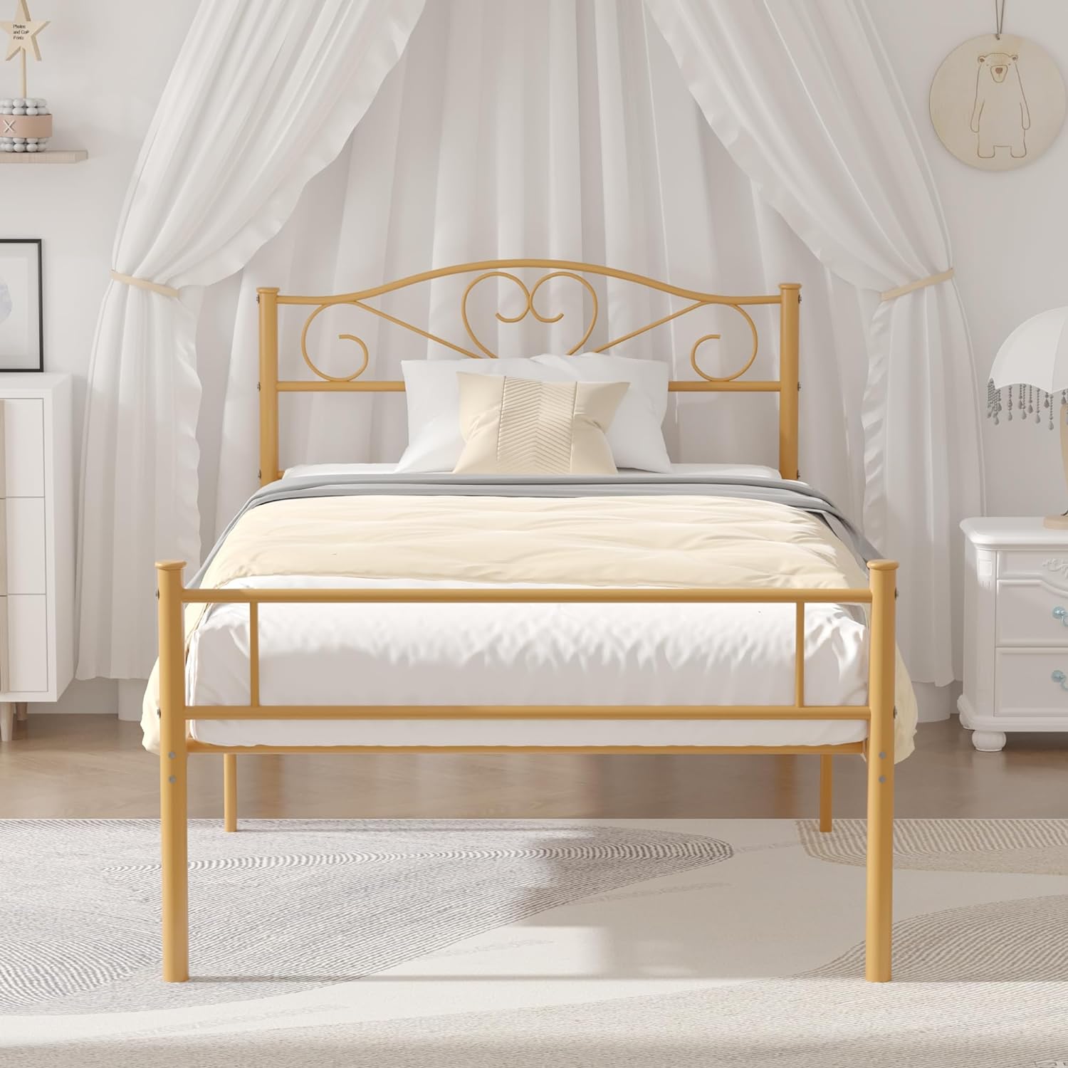 VECELO Metal Platform Bed Frame Mattress Foundation Decorative Headboard & Footboard