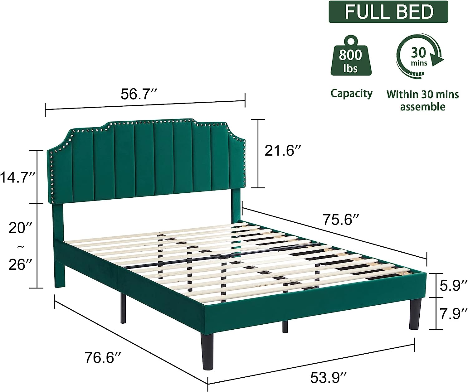 Upholstered Platform Bed Frame with Tufted Adjustable Headboard