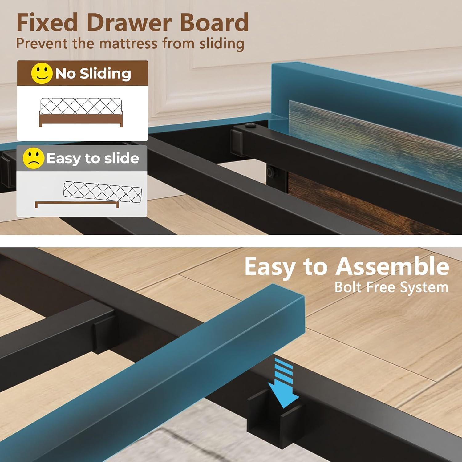 VECELO Bed Frame with 2-Tier Storage Headboard and Charging Station