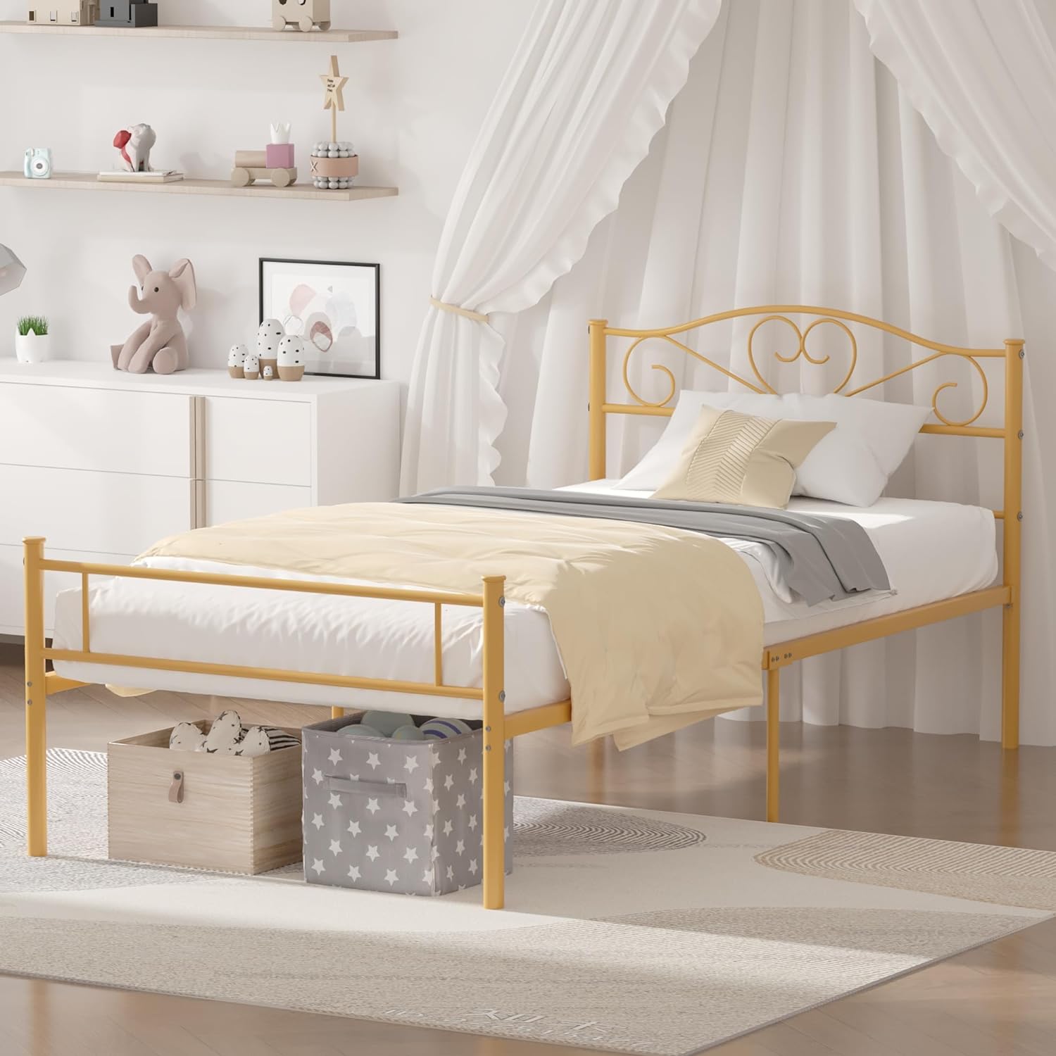 VECELO Metal Platform Bed Frame Mattress Foundation Decorative Headboard & Footboard