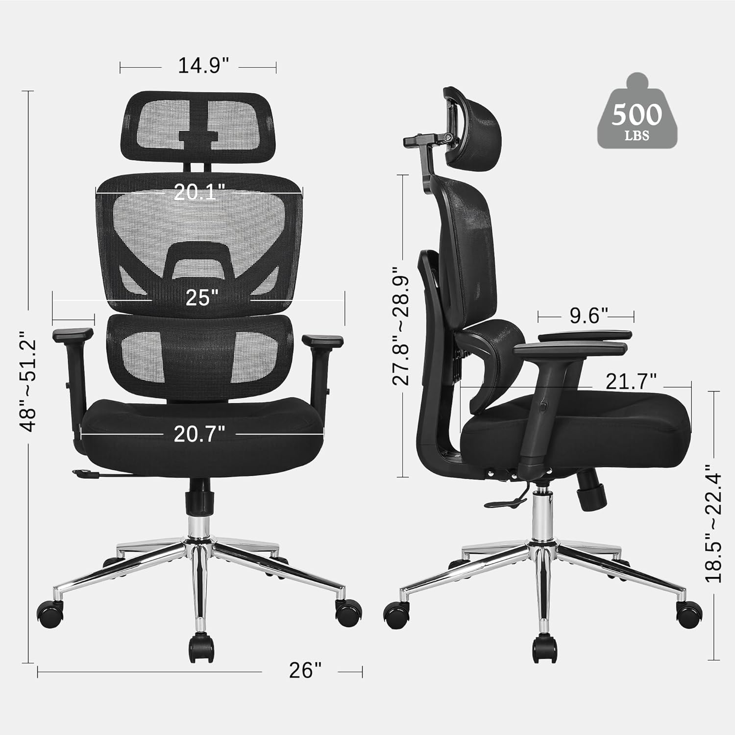 VECELO High Back Ergonomic Office Chair, Big and Tall Mesh Desk Chair with Wheels