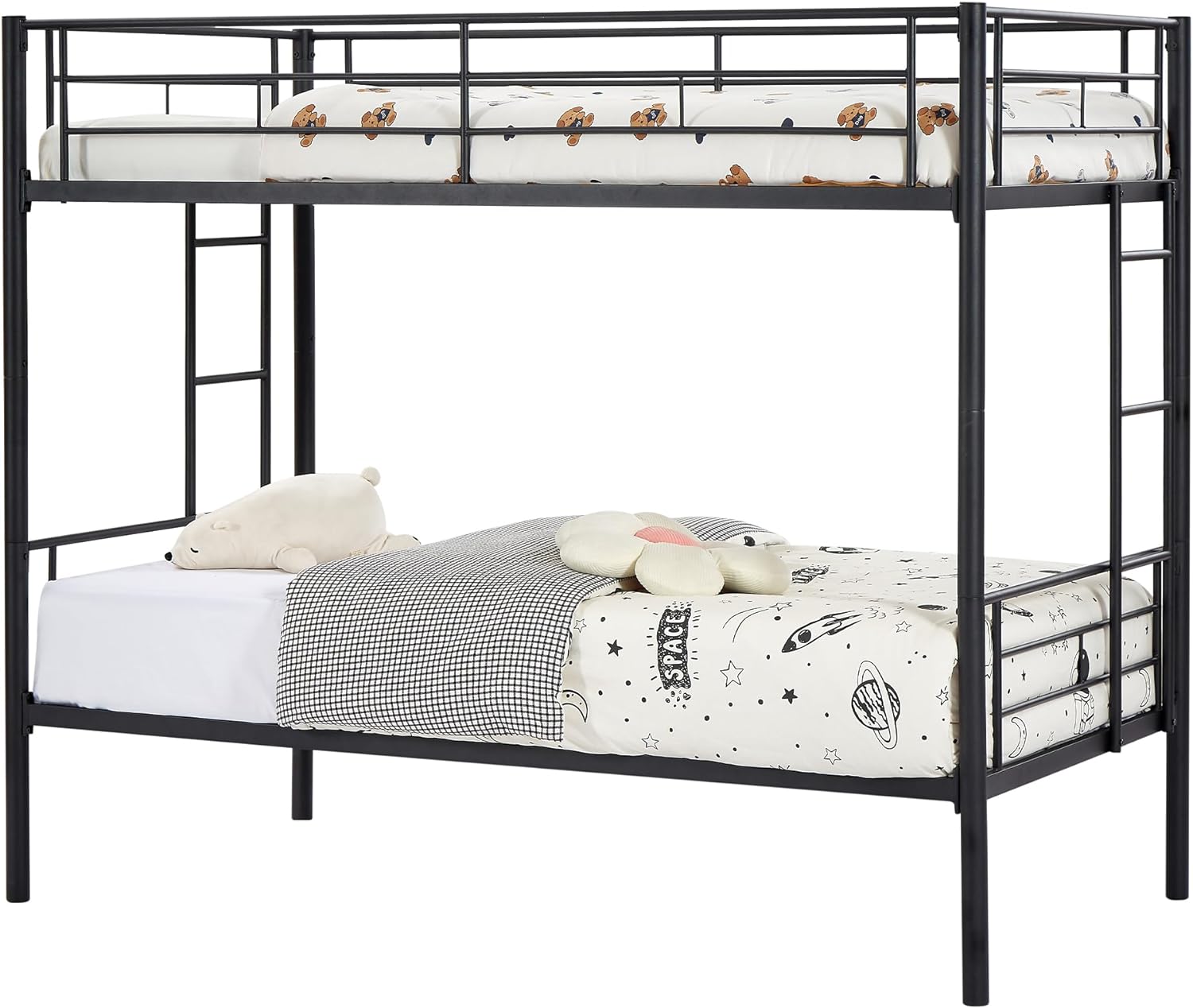 VECELO Metal Bunk Bed Twin Over Twin, Industrial Bunkbeds with Ladder and Full-Length Guardrail