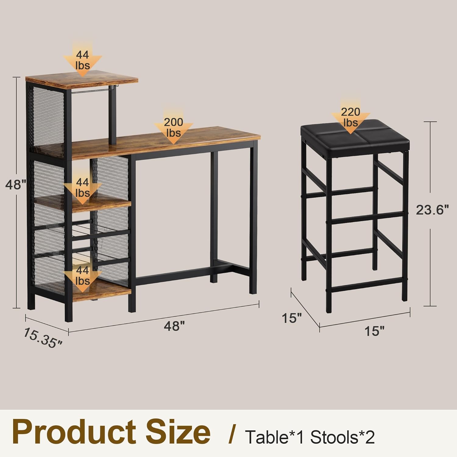VECELO Bar Table and Chairs for 2 - VECELO