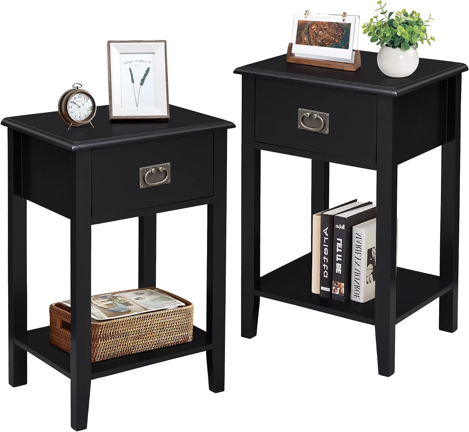 VECELO Modern Nightstands Set of 2, Side End Table with Drawers