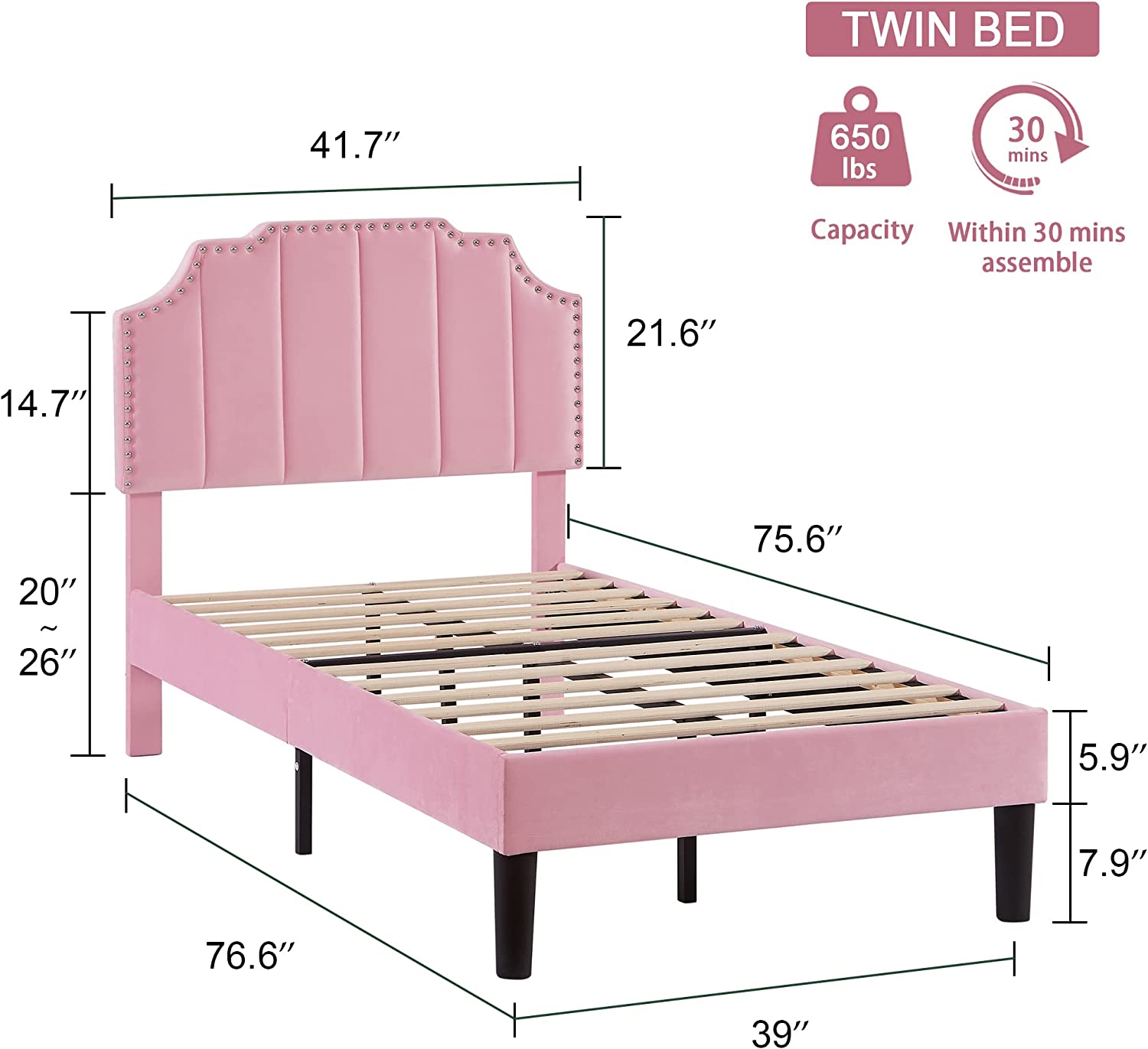 Upholstered Platform Bed Frame with Tufted Adjustable Headboard