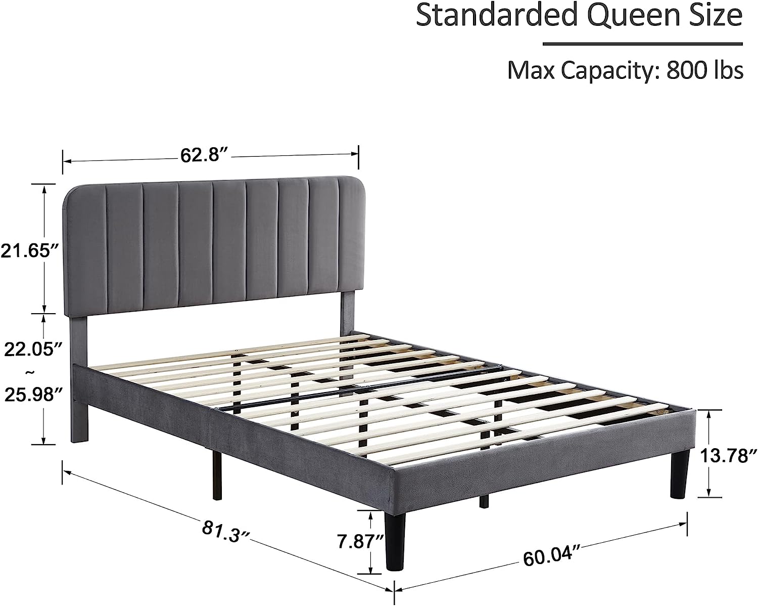 VECELO Upholstered Platform bedframe with Adjustable Headboard