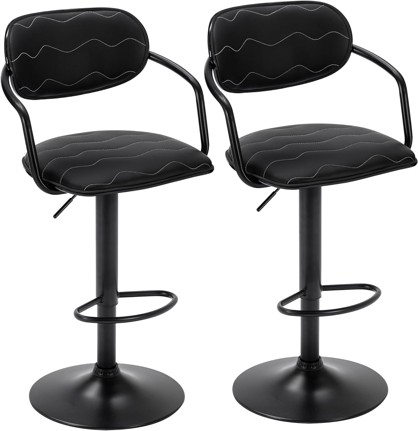 VECELO Bar Stools Set of 2, Adjustable Counter Height Barstools with Back and Arm