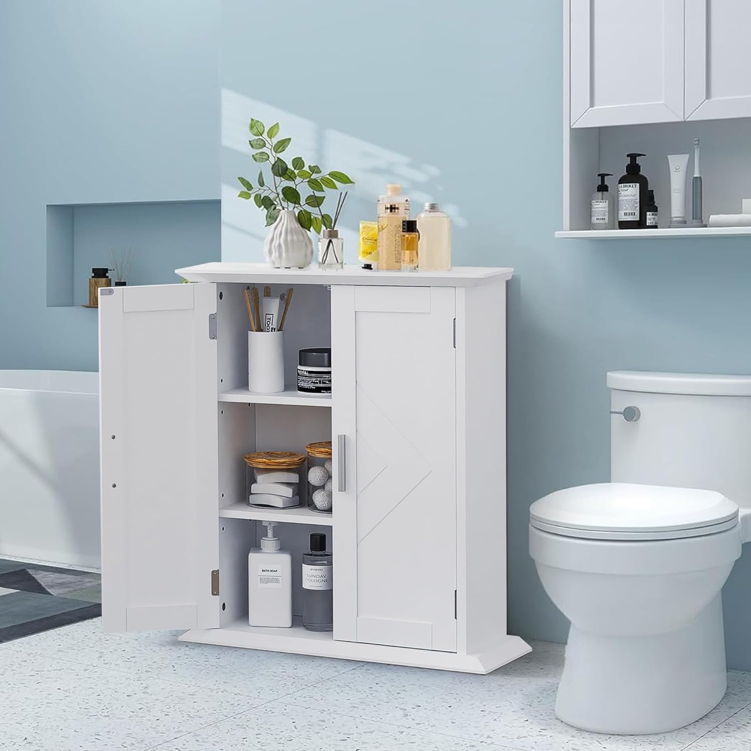 VECELO Bathroom Floor Cabinet Freestanding Wooden Storage Organizer - VECELO
