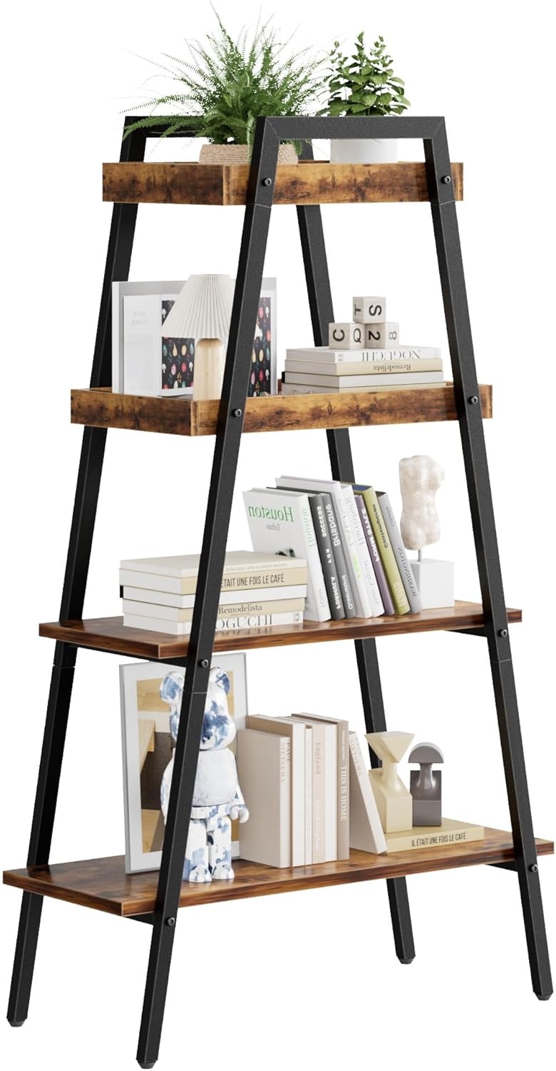 VECELO Ladder Shelf/Display Shelf 4 Tier Storage Bookcase Rack Wood & Steel