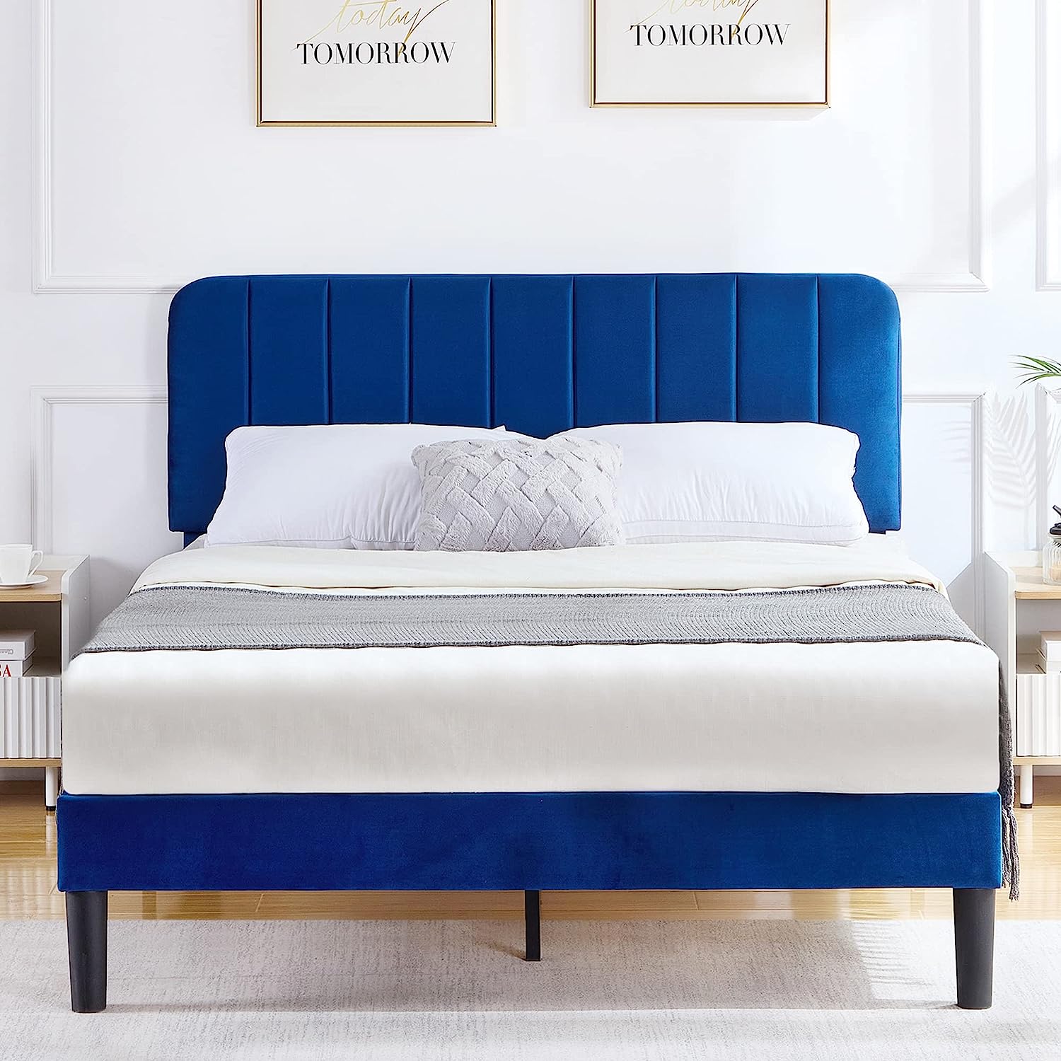 VECELO Upholstered Platform bedframe with Adjustable Headboard