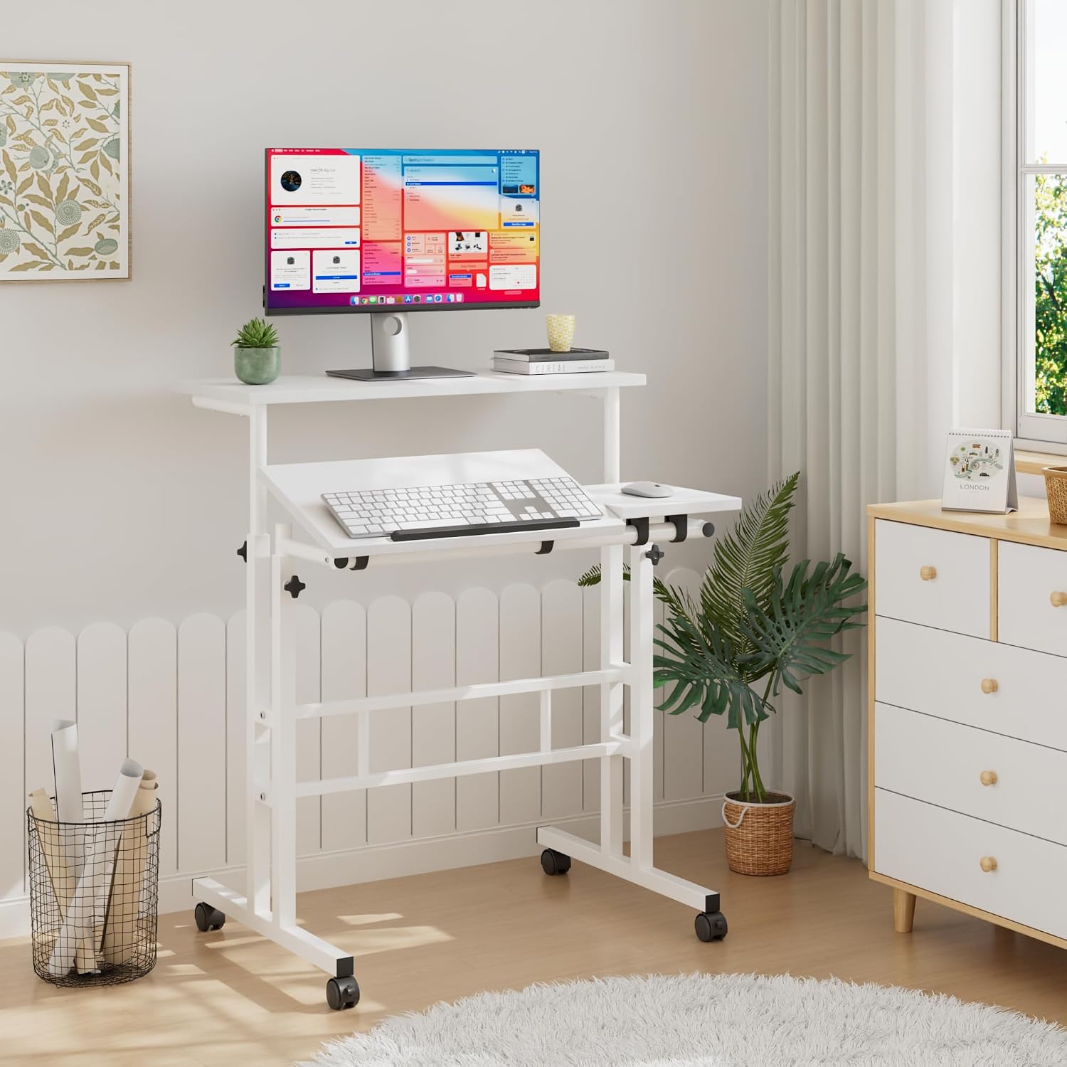 VECELO Mobile Small Standing Desk Adjustable Height, Computer Workstations with Tiltable Tabletop