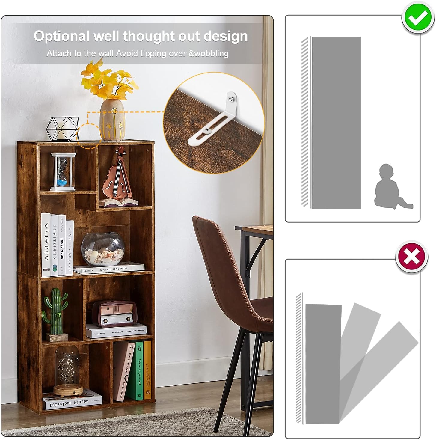 VECELO Modern 3-Tier Small Bookcase, 4 Cube/5 Cube Bookshelf/Storage Organizer for Living Room,Bedroom,Home Office