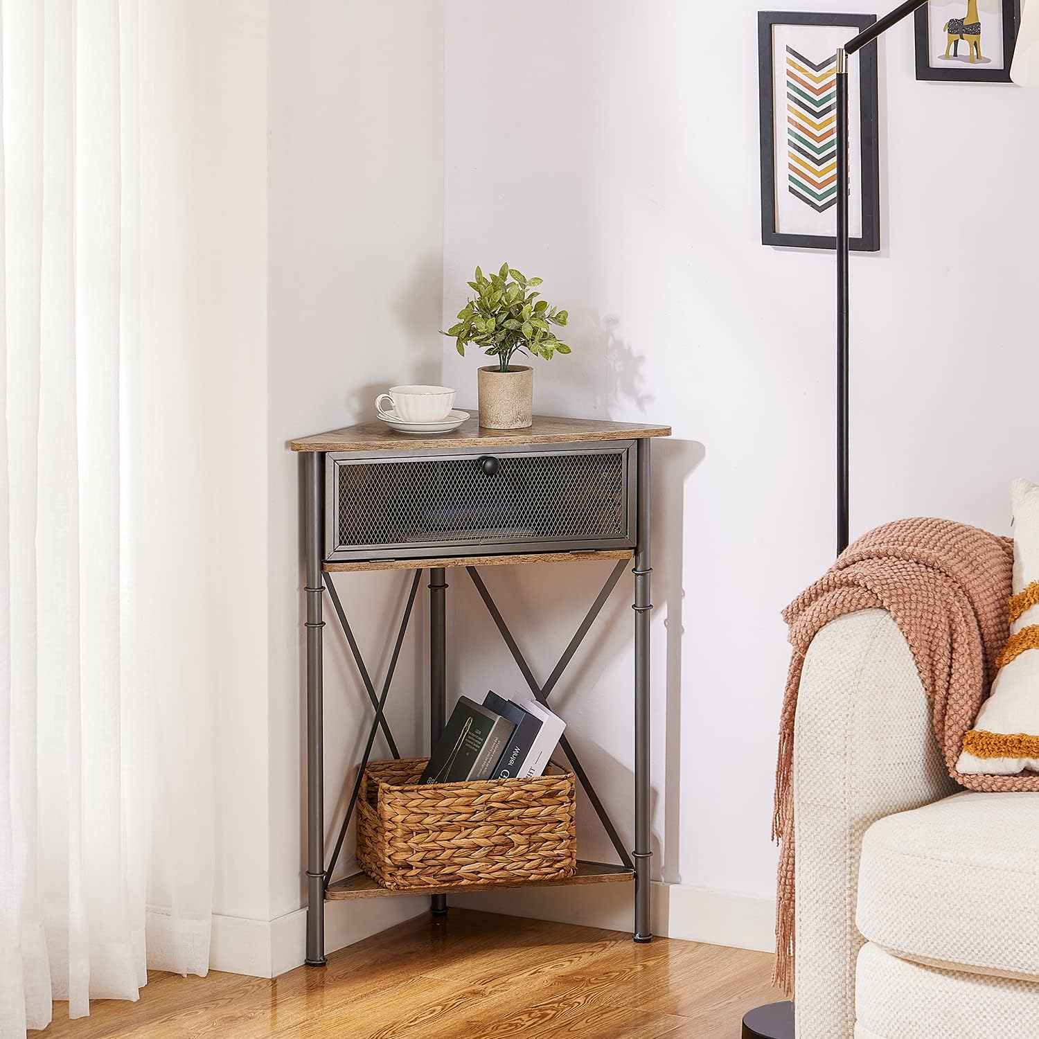 VECELO Corner Table for Small Spaces, Multipurpose Storage Cabinet Shelf Organizer