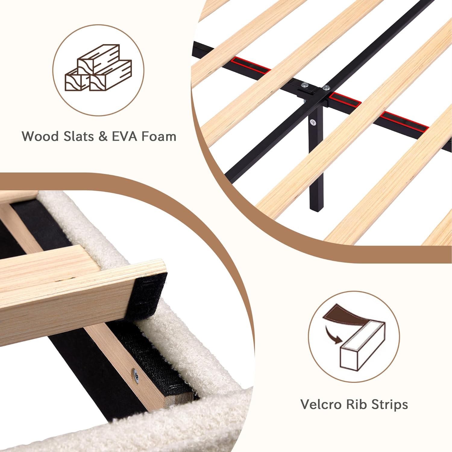 VECELO Upholstered Platform Bed Frame with Sheepskin Fabric Adjustable Headboard/Strong Wood Slats Supports