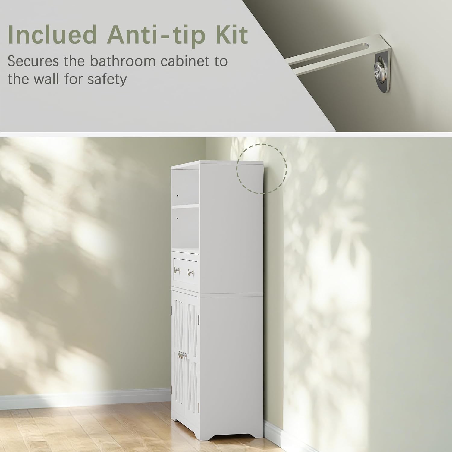 VECELO Bathroom Floor Cabinet, Freestanding Storage Cabinet with Drawer & Doors