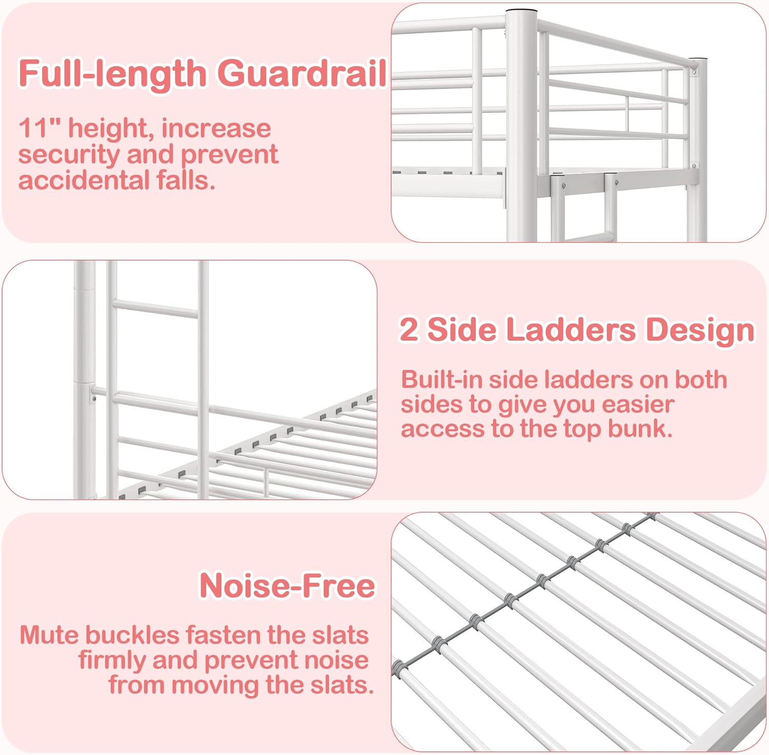 VECELO Metal Bunk Bed Twin Over Twin, Industrial Bunkbeds with Ladder and Full-Length Guardrail