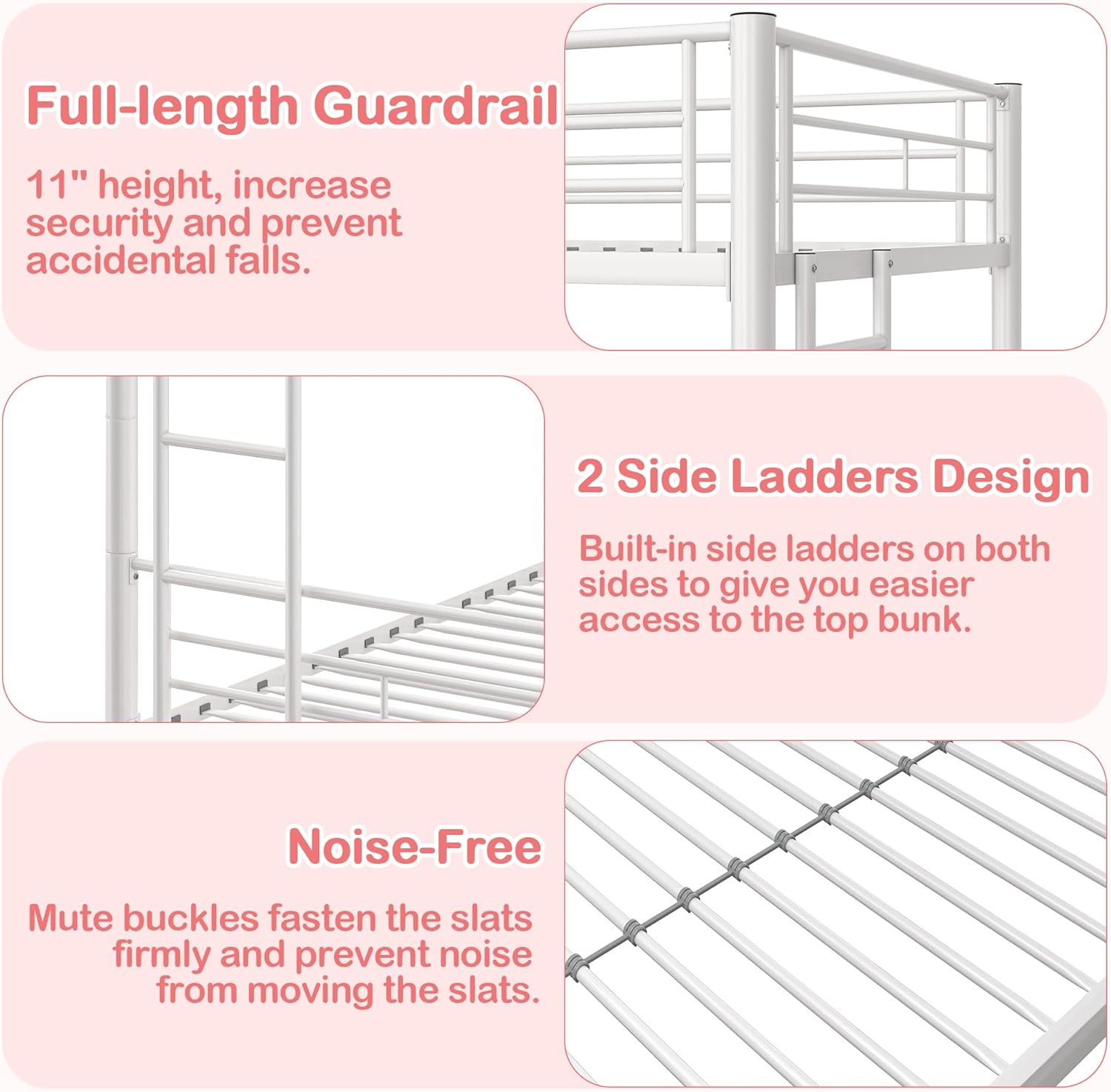 VECELO Metal Bunk Bed Twin Over Twin, Industrial Bunkbeds with Ladder and Full-Length Guardrail