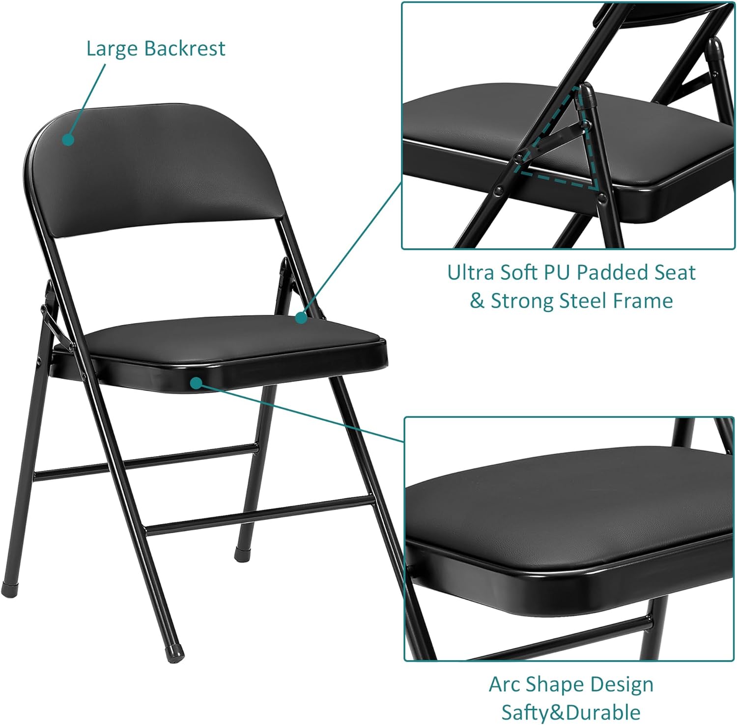 VECELO Folding Table & 4 Padded Chairs Set Portable & No Assembly Required, 5 Pieces