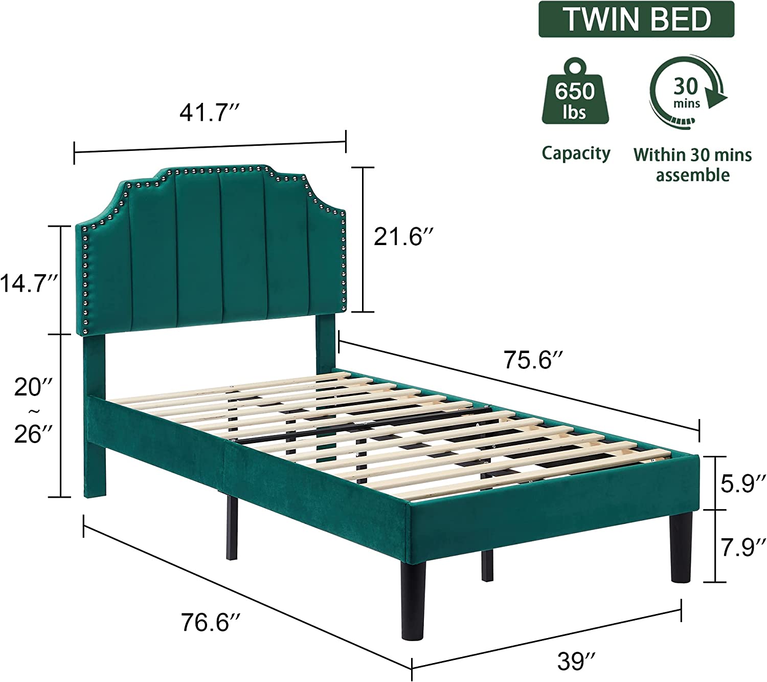 Upholstered Platform Bed Frame with Tufted Adjustable Headboard