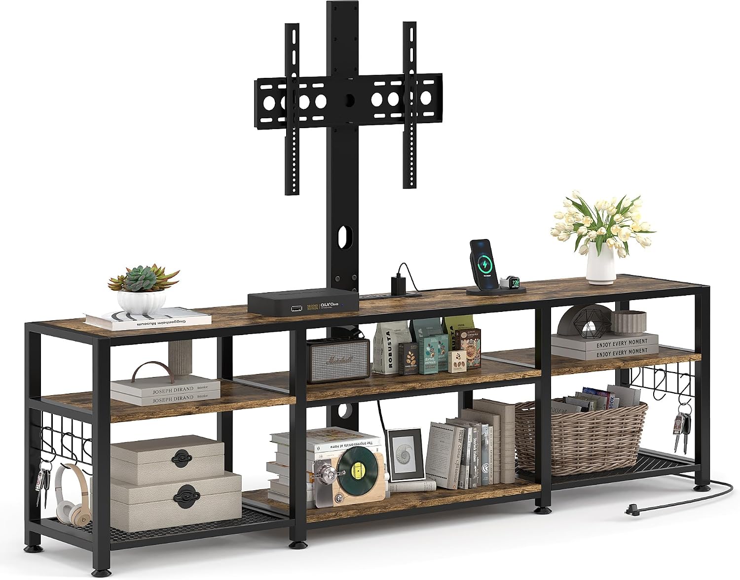 VECELO TV Stand with Mount and Power Outlets
